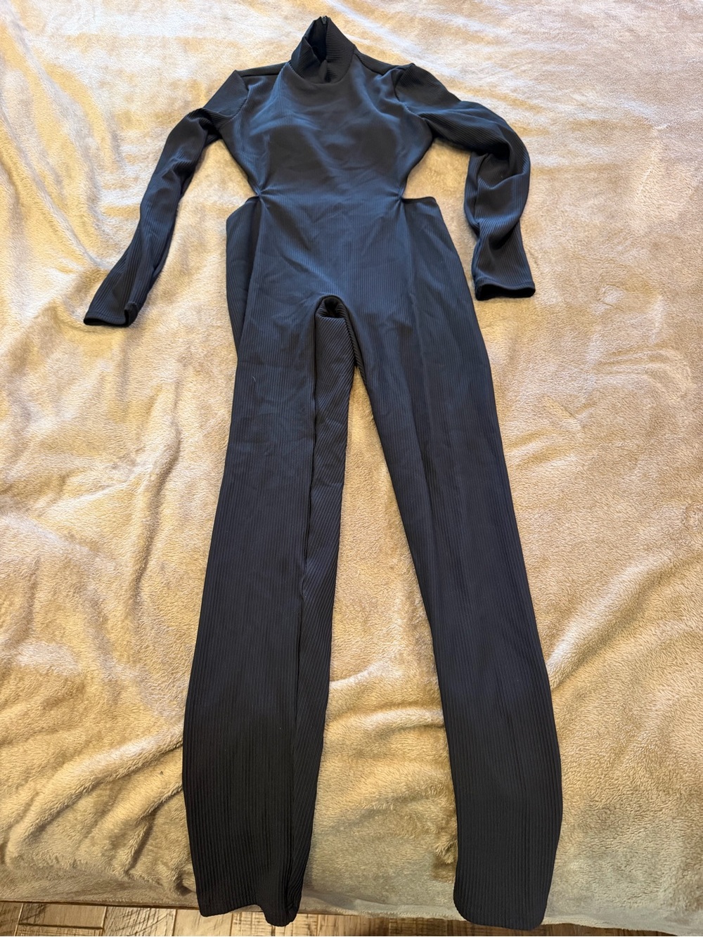 Long-Sleeve, Black Ribbed, Mock-Neck, open back NAMA Jumpsuit